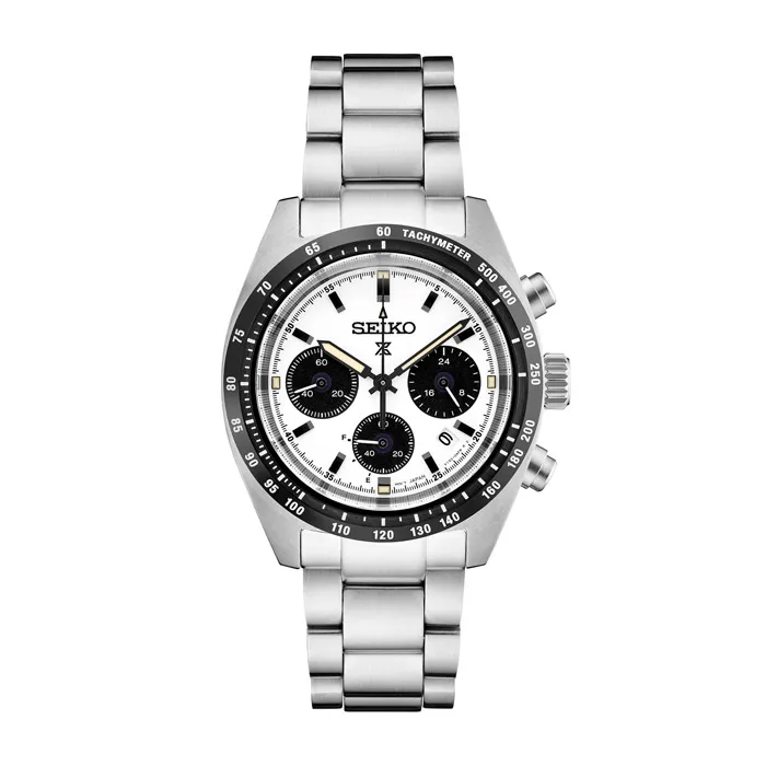 Seiko Prospex SSC813 Speedtimer solar kronograf i stål med hvid urskive og sorte tællere