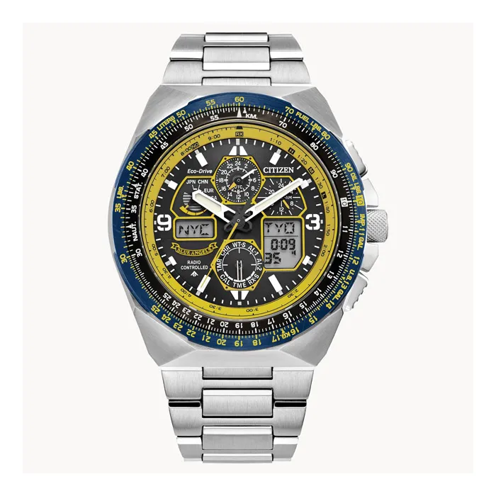 Citizen Promaster Skyhawk A-T pilot-kronograf i stål med blå bezel og Blue Angels detaljer