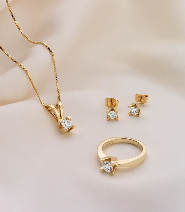 Scrouples Kleopatra kollektion – halskæde, ørestikker og ring i 14 karat guld med brillanter